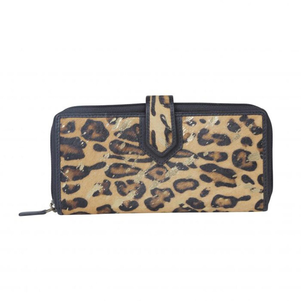 4102 Tan Brown Slim Zippered Clutch - Handheld Hair On Leather Wallet